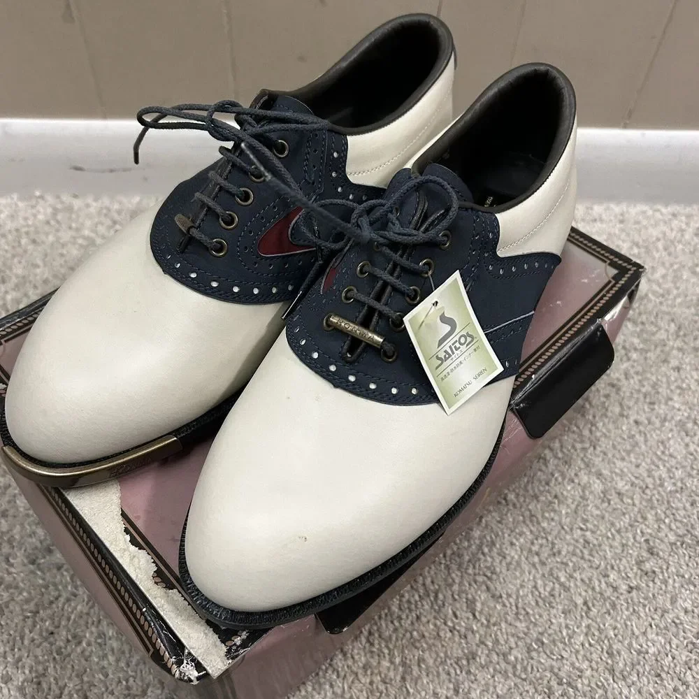 Honma Men's Golf Shoes‎ Metal Spikes Mens 7.5 US 25 Japan White Blue New Defects